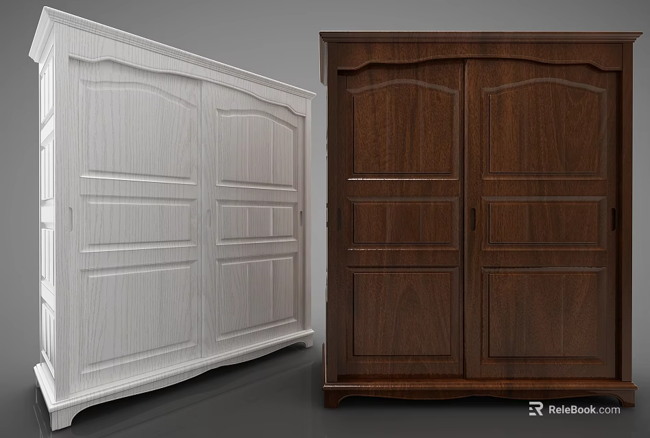 Two Modern Wardrobes With White And Dark Wood Double Door Panel Design For Home Storage 3d model 