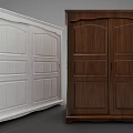 Two Modern Wardrobes With White And Dark Wood Double Door Panel Design For Home Storage