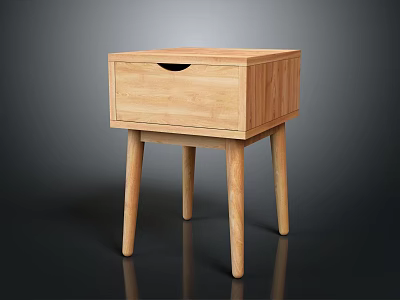 Wooden Nightstand With Simple Design Light Wood Color And Four Slim Legs 3d model