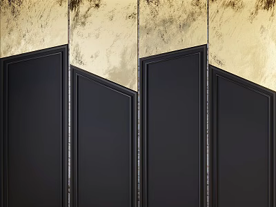 Elegant Modern Black Cabinet Doors With Gold Decorative Panels Design Detail 3d model