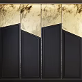 Elegant Modern Black Cabinet Doors With Gold Decorative Panels Design Detail