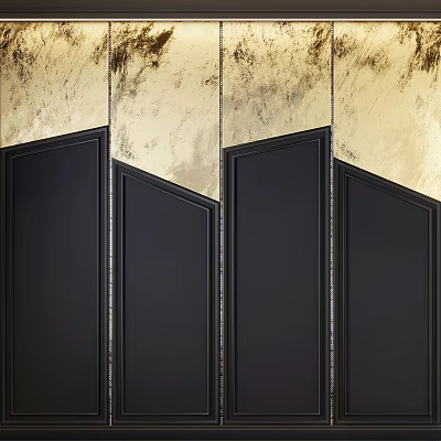 Elegant Modern Black Cabinet Doors With Gold Decorative Panels Design Detail 3d model