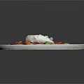 Fresh Burrata Salad with Sliced Tomatoes Fresh Basil Drizzled Olive Oil on Blue Plate