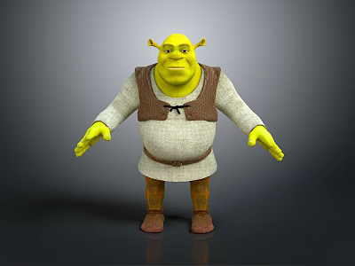 Shrek 3D Character Model With Green Skin Brown Vest And Outstretched Arms 3d model