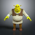 Shrek 3D Character Model With Green Skin Brown Vest And Outstretched Arms