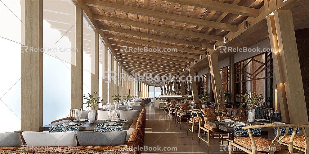 Japanese New Chinese Style Hotel Restaurant Buffet Restaurant Holiday Restaurant 3d model