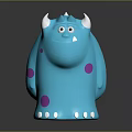 Cute Blue Cartoon Monster Character With White Horns Big Eyes Purple Spots And White Toes