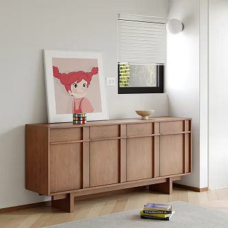 Bone Line Solid Wood Sideboard Bucket Cabinet Side Cabinet Entrance Cabinet Character Decorative Painting Rubik's Cube Wall Lamp 3d model