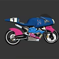 Stylish Blue And Pink Motorcycle With Number 1 Streamlined Design Aerodynamic Fairing And Shiny Wheels