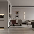 Elegant Modern Living Dining Room Interior Design With Sofa Coffee Table Abstract Painting And Chandelier