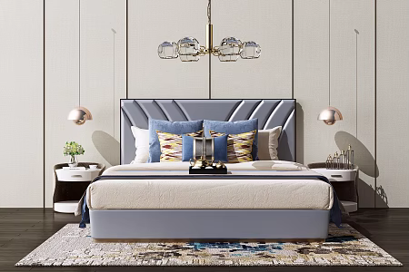 Light Luxury Background Double Bed Double Bed 3d model