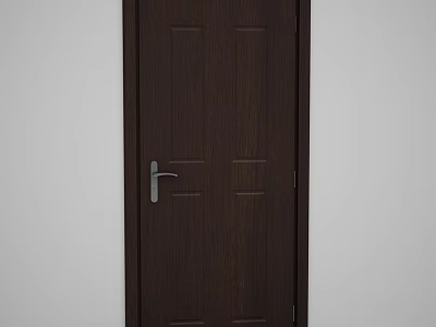 Dark Brown Wooden Hinged Door with Panel Design and Silver Handle for Interior Use 3d model