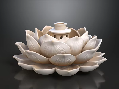 Decorative White Ceramic Lotus Shaped Ornament Set With Layered Petals And Center Tower 3d model
