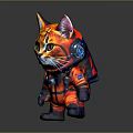 Colorful Stuffed Cat in Orange Astronaut Suit with Blue Boots and Yellow Eyes