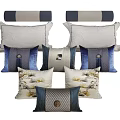 Stylish Decorative Throw Pillows With Blue Gray Beige Patterns And Tassel Details