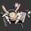 Long Pink Haired Game Character With Golden Halo School Uniform White Wings And Knee High Socks