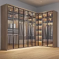 Modern Luxury Corner Walk In Wardrobe With Glass Doors And Built In Warm Lighting