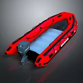 Red Inflatable Yacht Design With Outboard Motor And Blue Deck 3d model