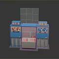 Blue Industrial Control Panel With Digital Screens And Control Buttons