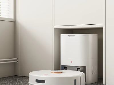 Daily Electrical Appliances Robot Vacuum And Humidifier In Modern White Cabinets Room 3d model