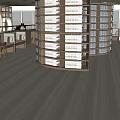 Book Art Inspired Library Interior With Curved Bookshelves Bench Counter And Wooden Floor