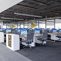 Modern Public Office Space With Open Layout Desks Computers And Gray Carpet 3d model