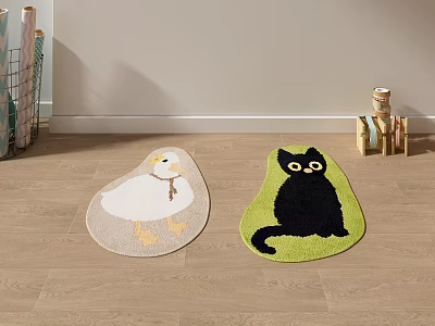 Cute Shaped Rugs Featuring Duck and Black Cat Designs for Home Living Room Floor Decor 3d model