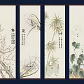 Traditional Chinese Scroll Paintings Featuring Plum Blossom Orchid Bamboo Chrysanthemum And Calligraphy