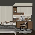 Modern Tatami Bedroom Interior With Bed Desk Chair Storage Cabinets Table Lamp And Window