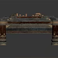 Elegant Commercial Equipment Table with Carved Decorative Surface and Classic Red Blue Copper Design