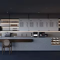 Modern Minimalist Restaurant Interior With Gray Bar Counter White Menu Boards And Display Case