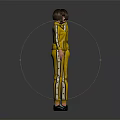 3D Female Character In Yellow Tracksuit With White Stripes Front And Back View Design