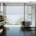 Modern Bathroom Interior With Marble Floor Freestanding Bathtub Glass Shower And Double Vanity