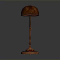 Vintage Copper Table Lamp With Curved Arm And Round Metal Base