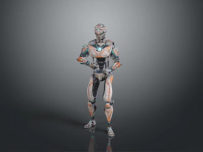 Futuristic Robot Character with Mechanical Armor and Glowing Core in Sci Fi Game Movie Scenes 3d model