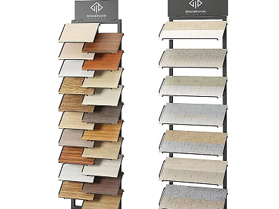 Commercial Display Racks Showcasing Tile Samples With Wooden And Stone Materials 3d model