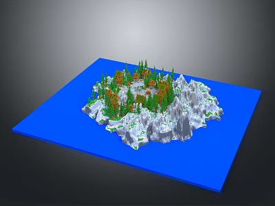 Scenic Island Landscape With Blue Ocean Green Trees And White Rocky Peaks 3d model