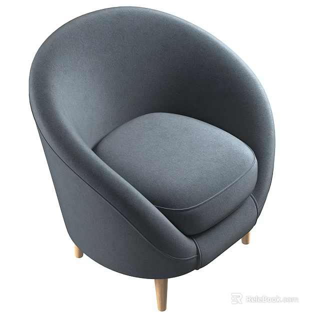 Gray Curved Upholstered Armchair With Soft Fabric And Light Wooden Legs Modern Design 3d model 