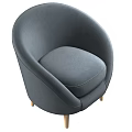 Gray Curved Upholstered Armchair With Soft Fabric And Light Wooden Legs Modern Design