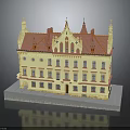 Yellow Facade Building With Red Roof Spire Decorations And Multi Story Structure