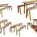 Nordic Minimalist Bench Long Table Combination Narrow Stool Table Creative Curved Table and Chair Solid Wood Minimalist Dining Table and Chair 3d model