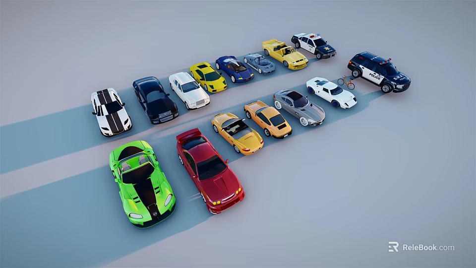 Colorful Various Car Models Including Sports Cars And SUVs On 3d model 