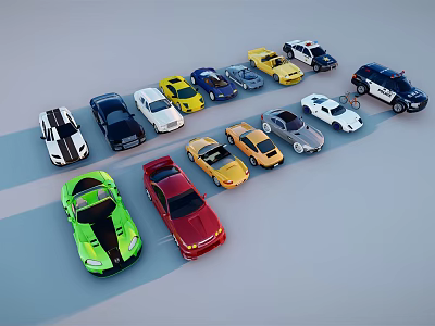 Colorful Various Car Models Including Sports Cars And SUVs On 3d model