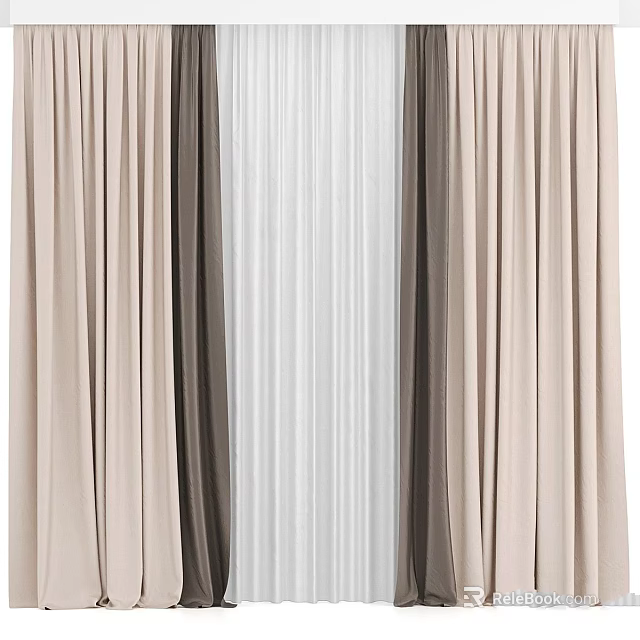 Premium Fabric Curtains In Beige White Brown For Elegant Home Interior 3d model 