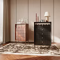 Brown And Black Entryway Side Cabinets With Decorative Items And Table Lamp In Modern Interior