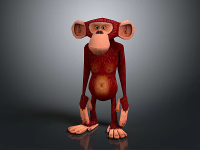 Cartoon Red Fur Monkey Character With Large Ears Standing In 3D Render 3d model
