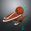 Unique Interstellar Spaceship Concept With Wooden Structure Orange Dome And Blue Propellers