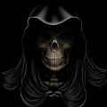 Hooded Skeleton Sculpture With Detailed Facial Features And Flowing Cloak Design 3d model