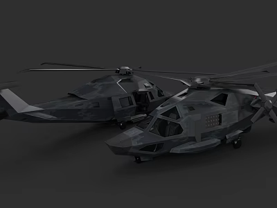Two Modern Military Helicopters With Dark Camouflage And Rotor Systems 3d model