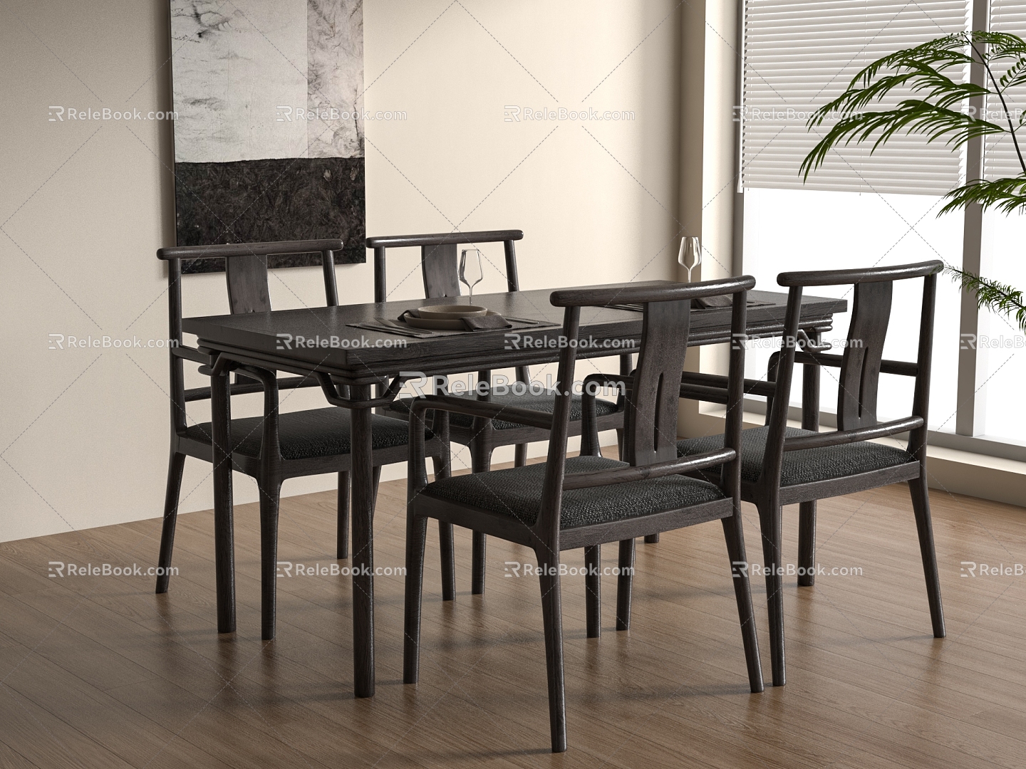 New Chinese Dining Table and Chair Combination 3d model